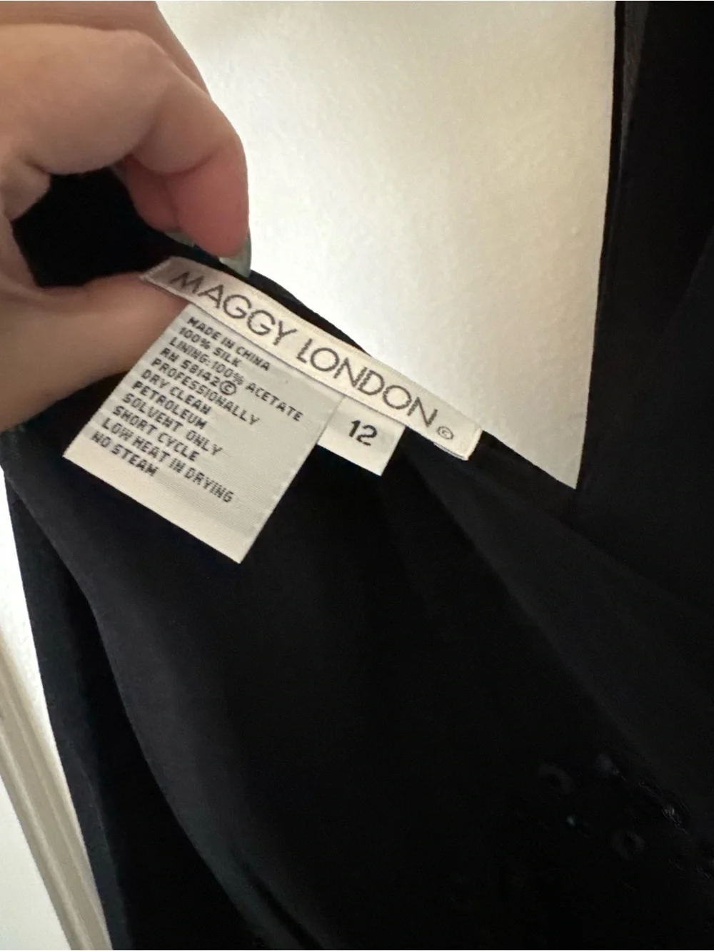 Vintage Maggy London Black V-Neck Beaded Evening Dress